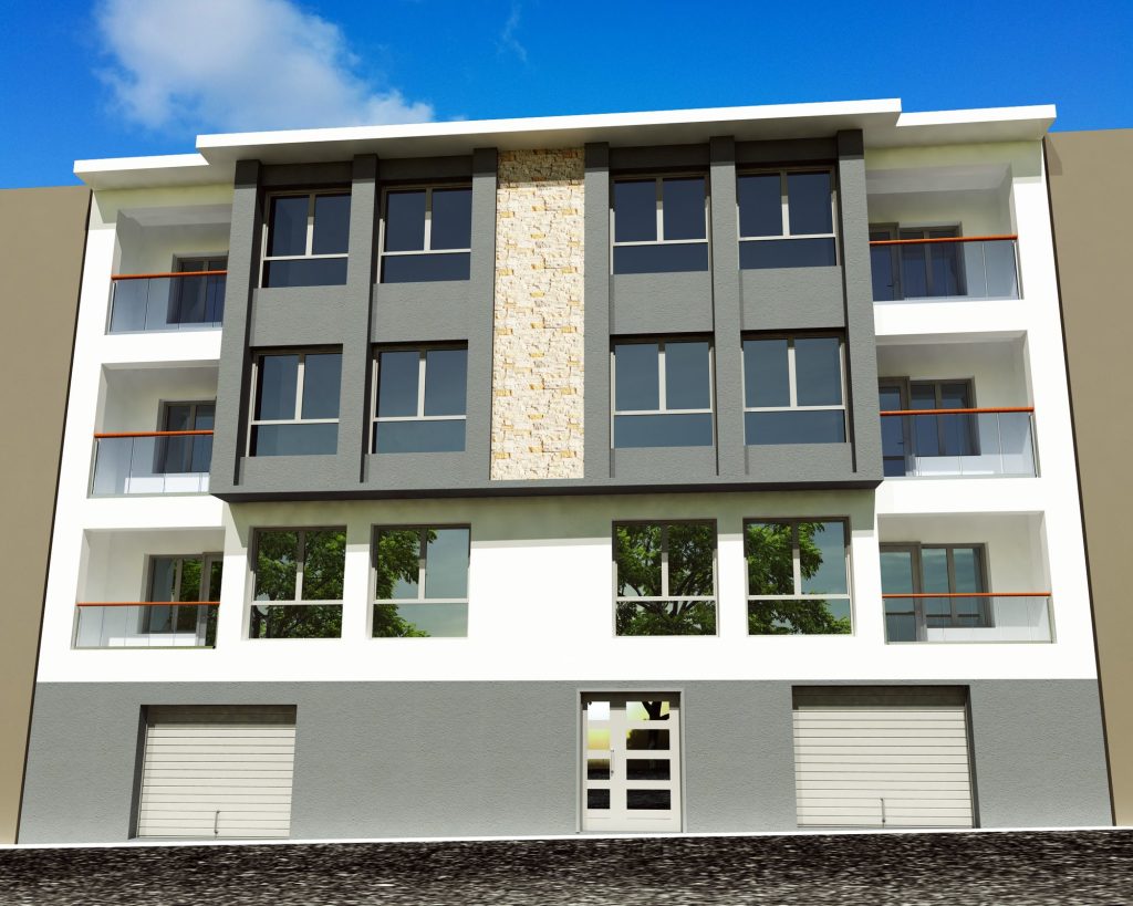 Derepınar projesi, gri ve doğal taş cepheli apartman