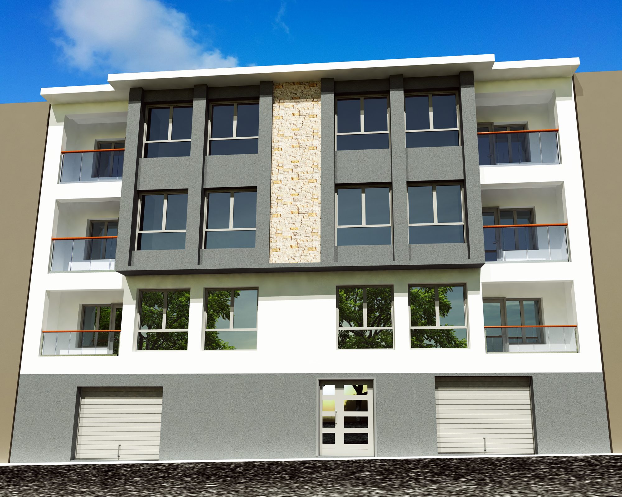 Derepınar projesi, gri ve doğal taş cepheli apartman